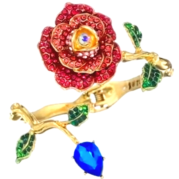 NWT Betsey Johnson Rose Hinged Bangle Bracelet, gold toned - Picture 6 of 17